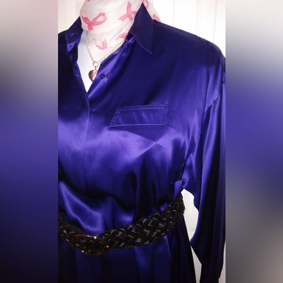 #153 Saks Fifth Avenue Silk long Royal Blue Tunic Top - Picture 5 of 8